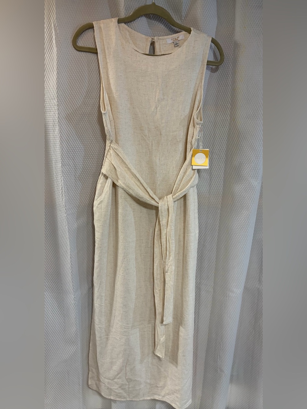 Sleeveless Cream Tie-Waist Midi Dress
